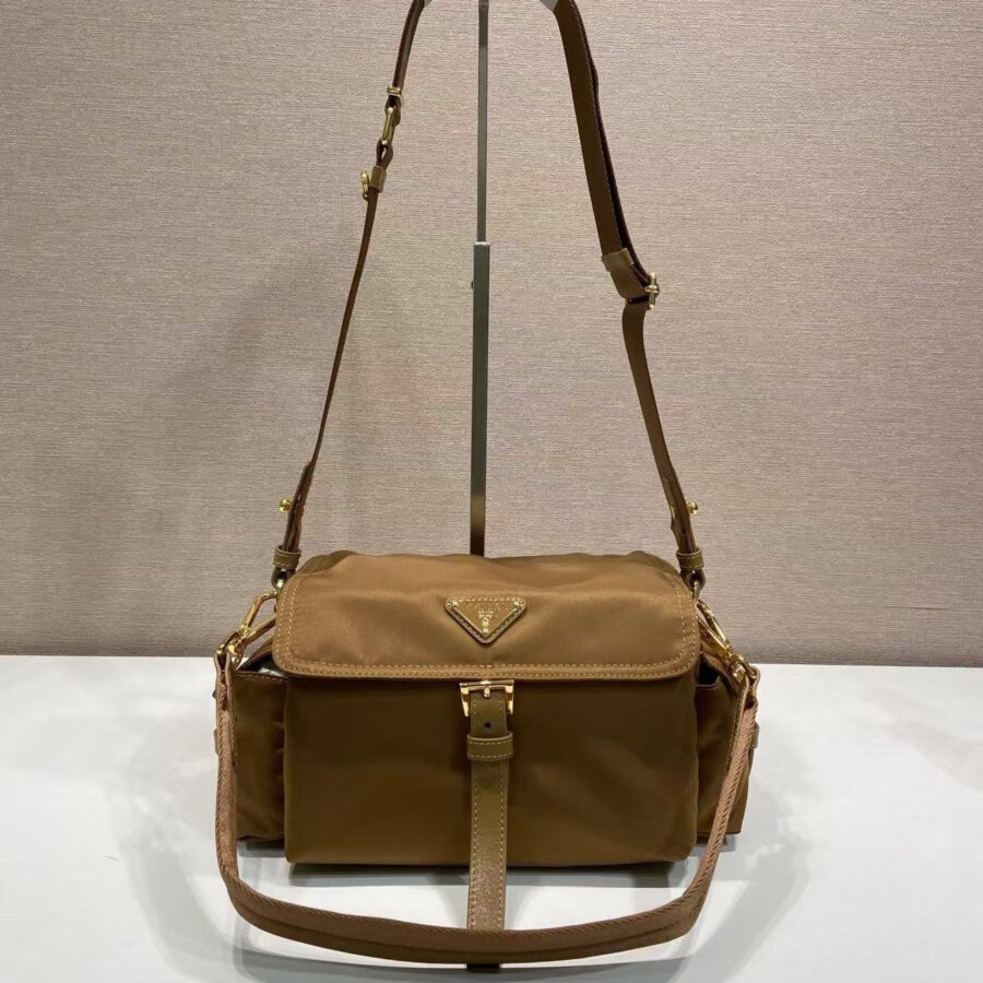 PRA Shoulder Bag Brown Re-Nylon and Saffiano Leather | Studio Nafay