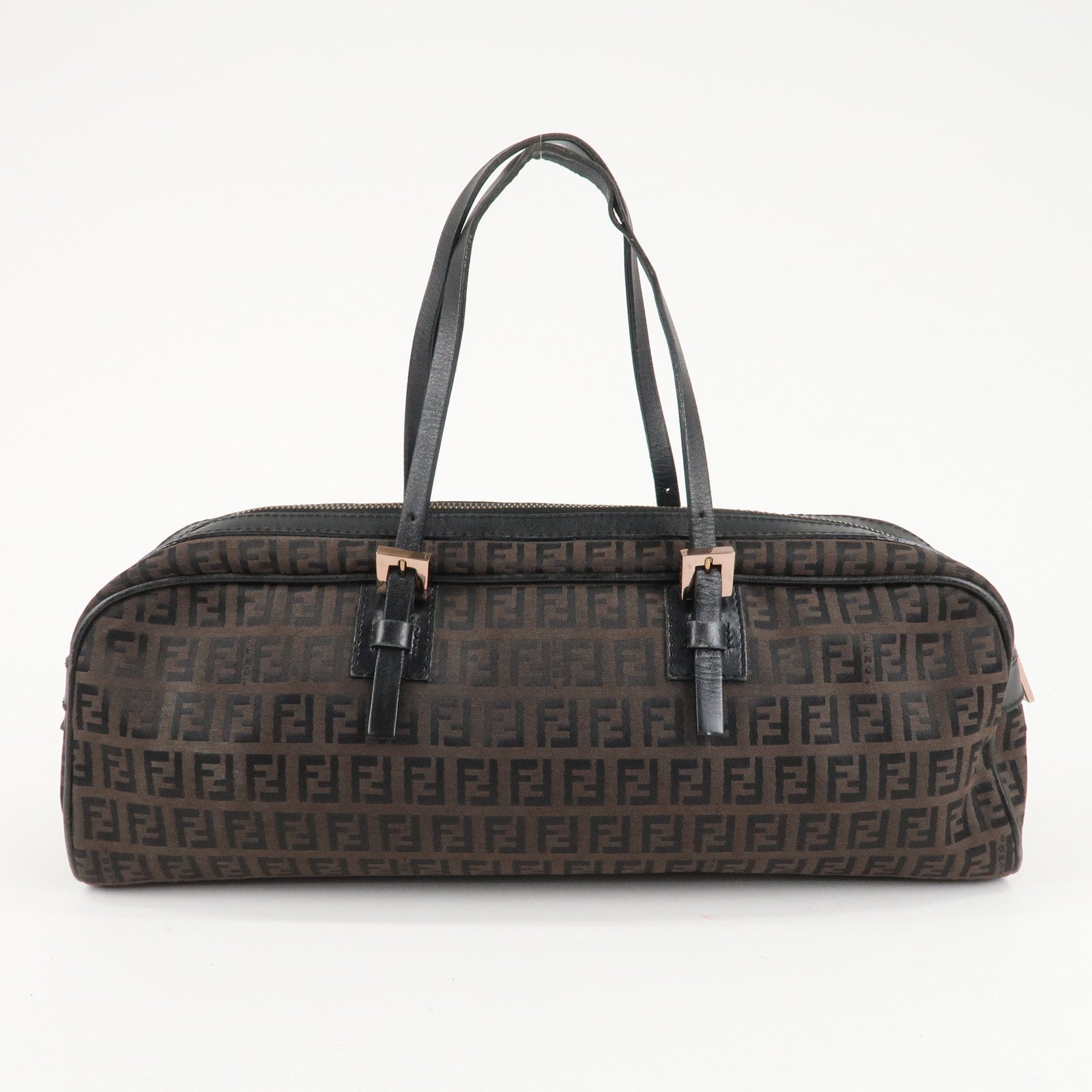 FENDI Zucchino Toile Cuir Sac à main Marron Noir