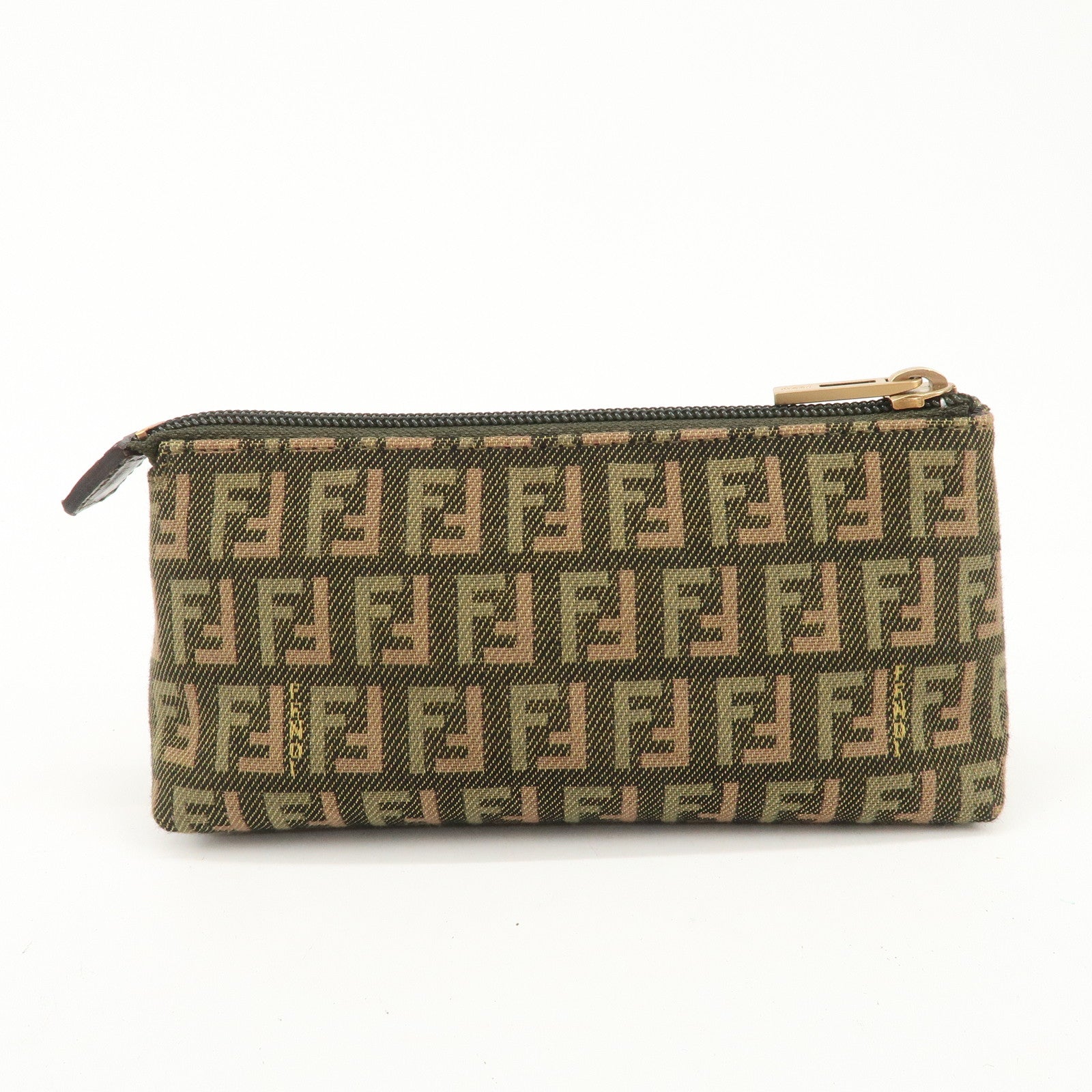 FENDI Zucca Toile Cuir Pochette Mini sac Kaki Marron