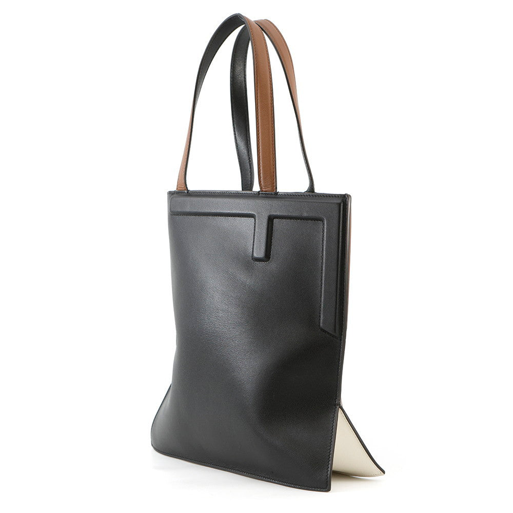 Fendi Flip Medium Cabas Marron/noir8bh419 Cuir Taille Medium