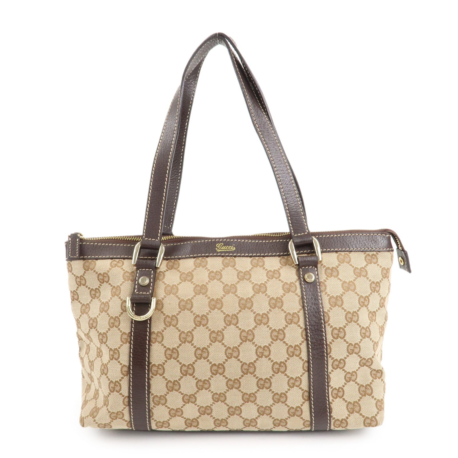 Gucci Abbey GG Toile Cuir Cabas Sac à main Beige Marron 141470