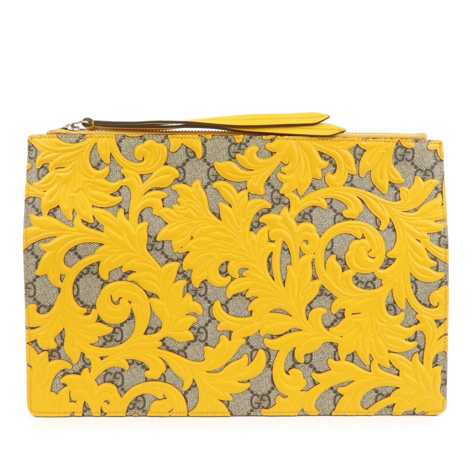 Gucci GG Supreme Arabesque Cuir Pochette Beige Jaune 410810