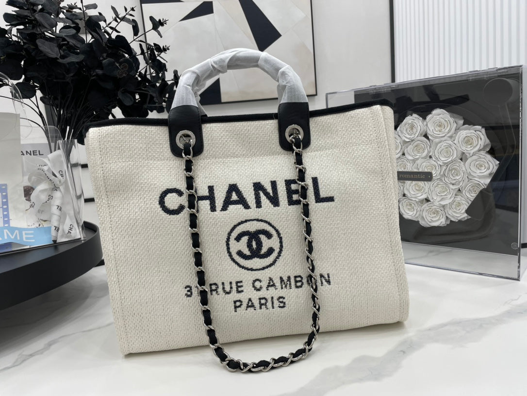 CC Deauville Tweed Bag noir cuir quincaillerie argentée 16