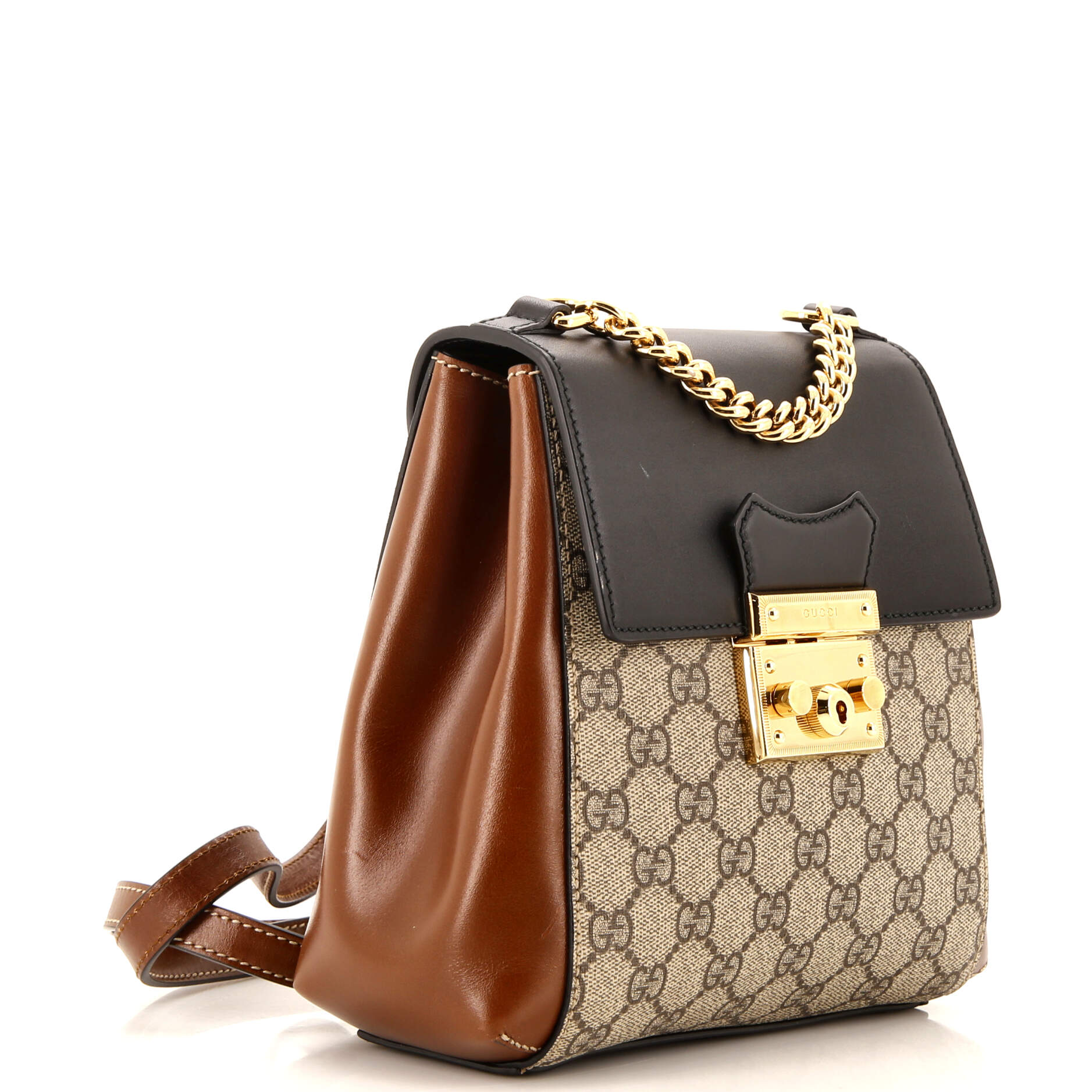 Padlock Backpack GG Coated Canvas and Cuir Mini