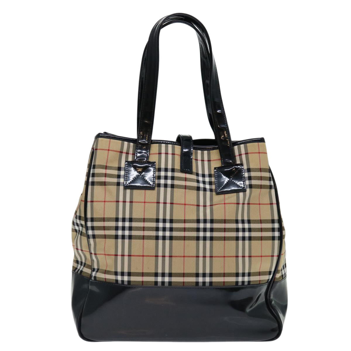 BURBERRYSs Nova Check Bleu Label Sac cabas Canvas Beige Noir Auth 71014