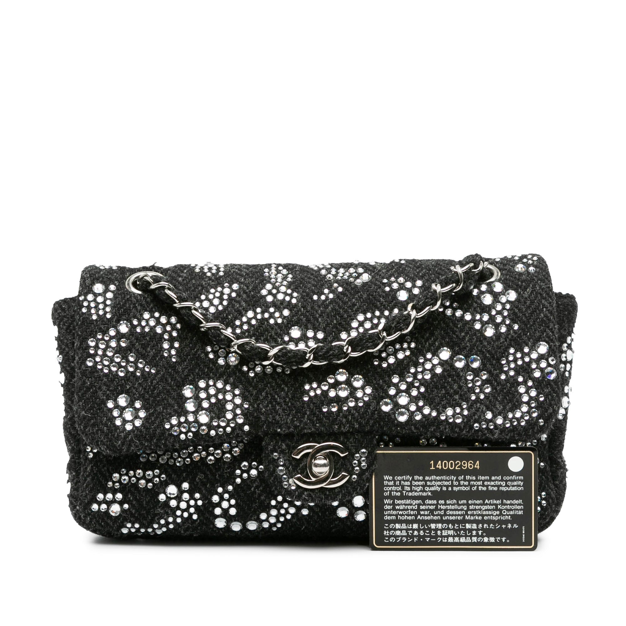 Noir Chanel Moyen Strass Embellished Tweed Single Flap Sac bandoulière
