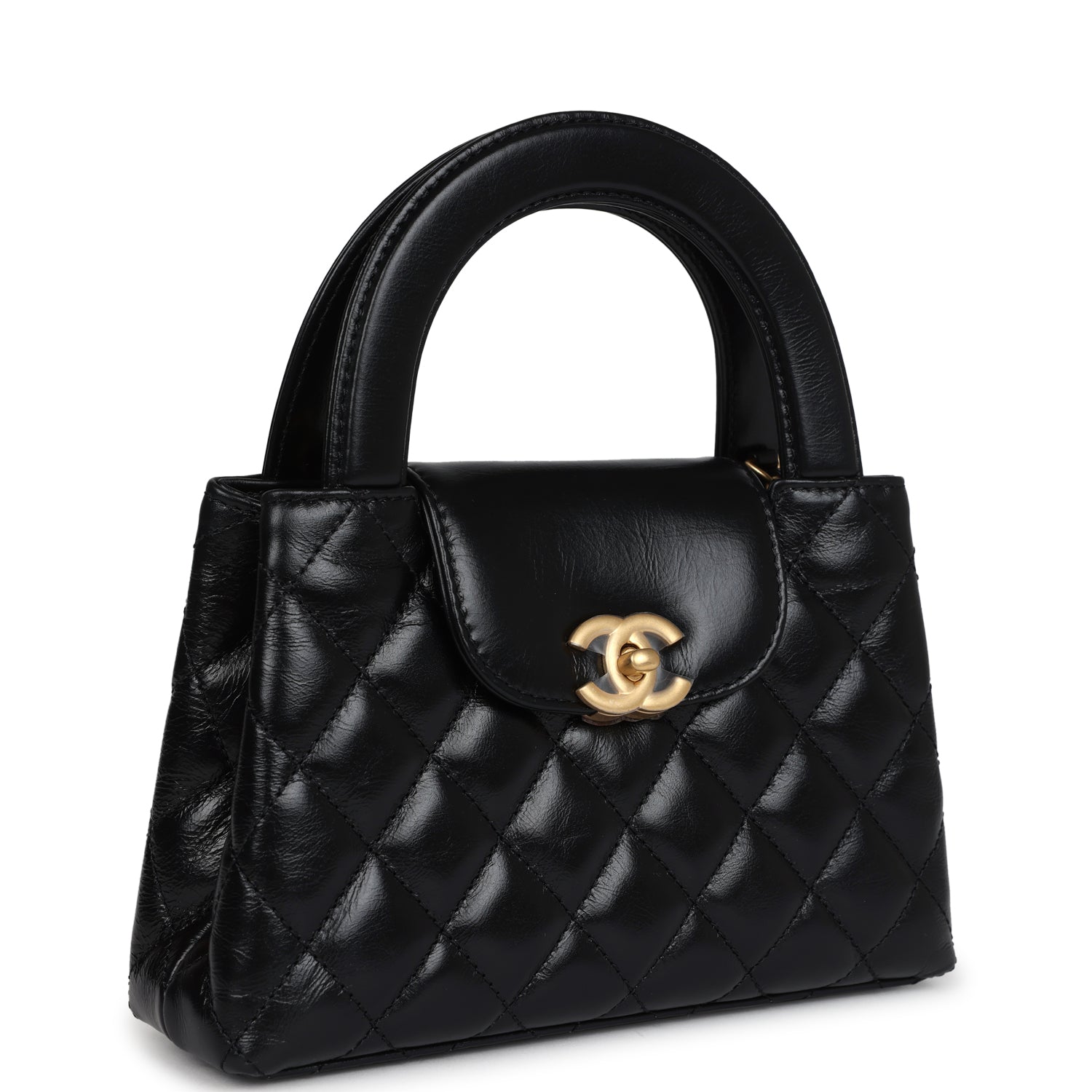 Chanel Petit Kelly Shopper en veau vieilli brillant Noir Quincaillerie or brossé Sac à main