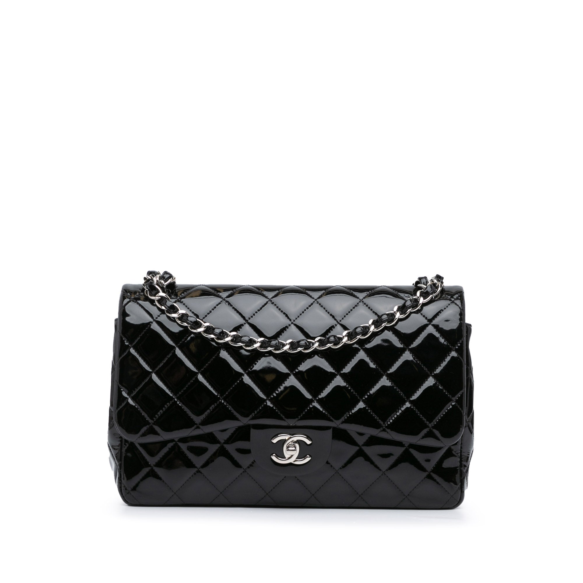 Noir Chanel Jumbo Classic Patent Double Flap Sac bandoulière
