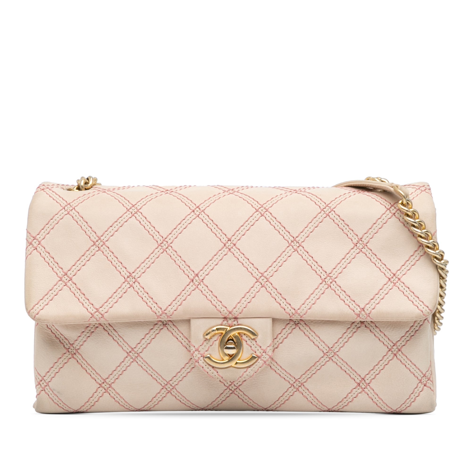 Rose Chanel Jumbo Quilted Cuir de veau Triple Stitched Flap Sac bandoulière