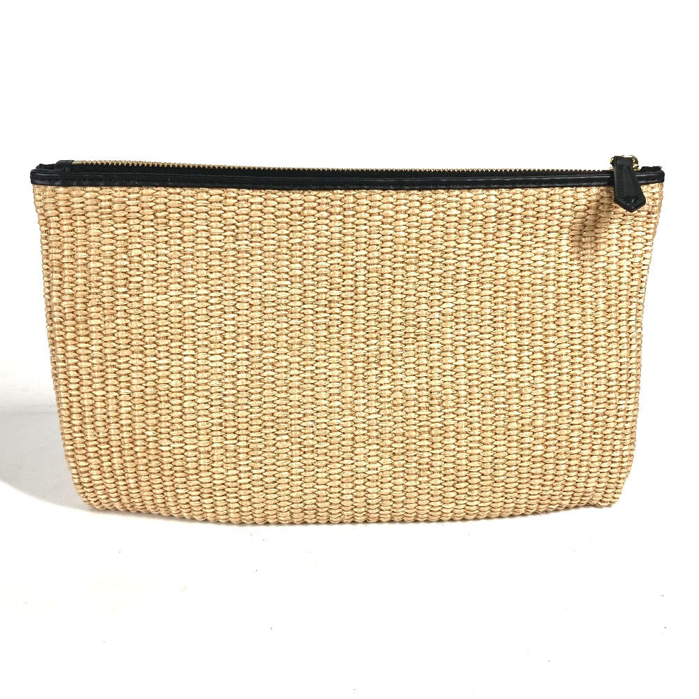 Fendi Pochette Raphia, Cuir Beige Paille Logo