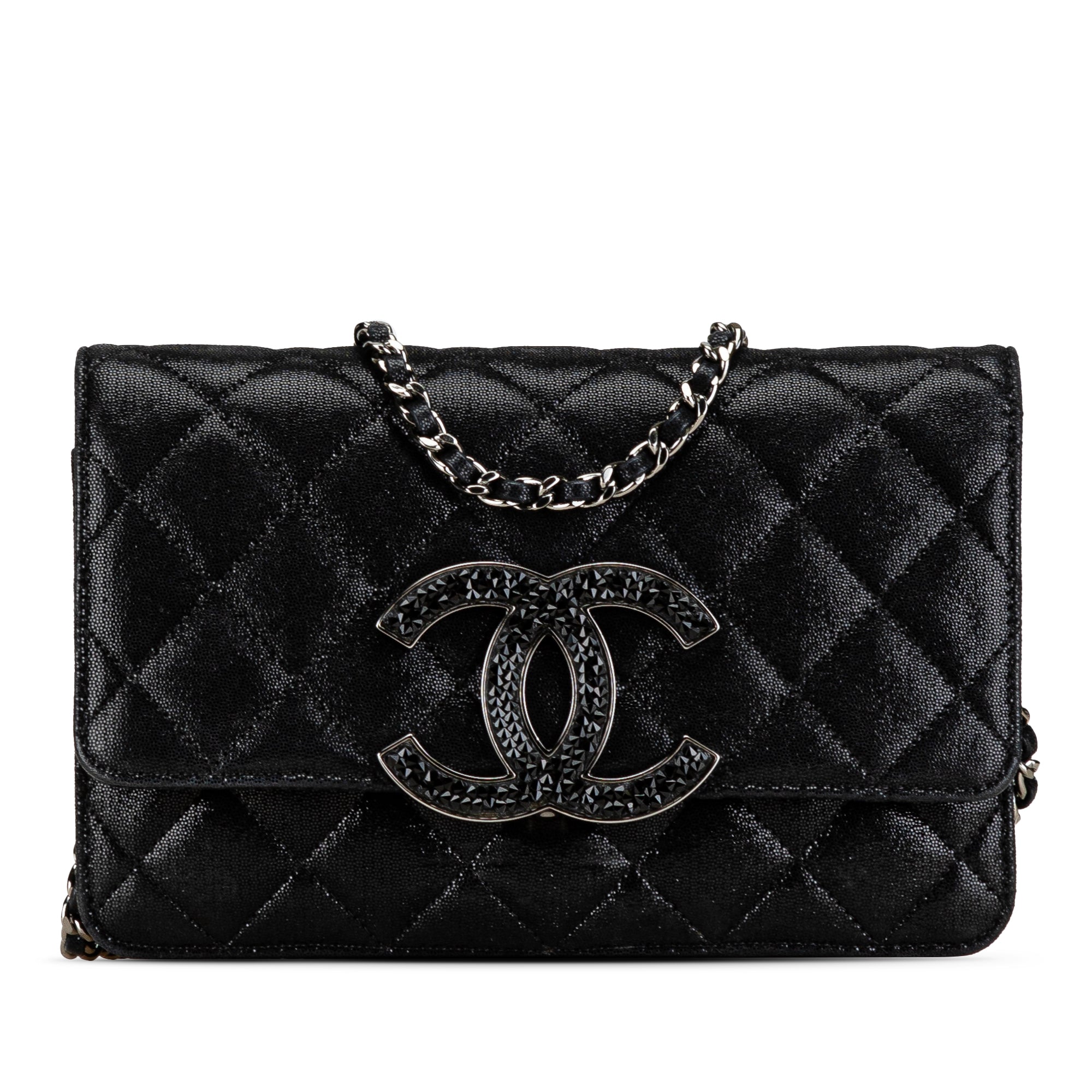 Noir Chanel Iridescent Caviar Crystal CC Portefeuille On Chaîne Sac bandoulière