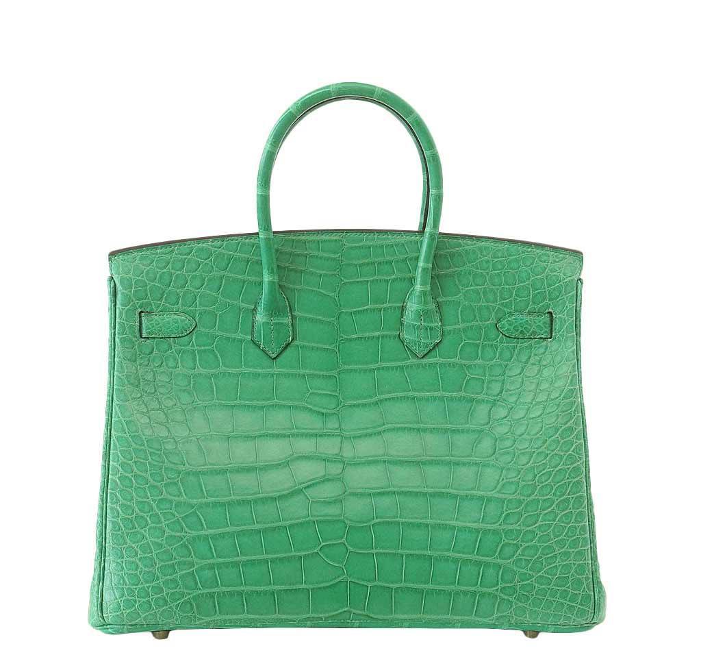 Sac à main Hermes Matte Alligator Birkin 35 Cactus GHW