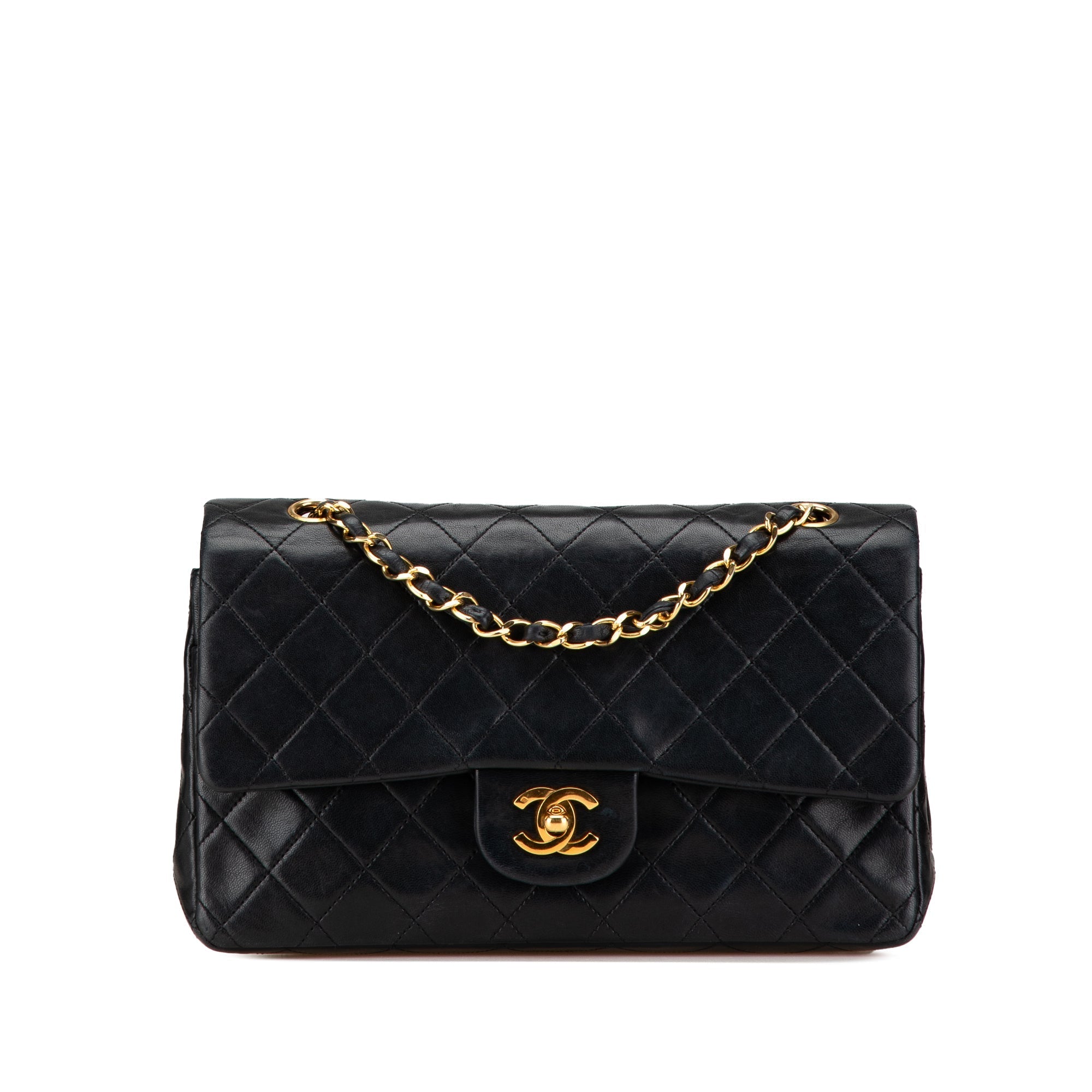 Noir Chanel Moyen Classic Lambskin Double Flap Sac bandoulière