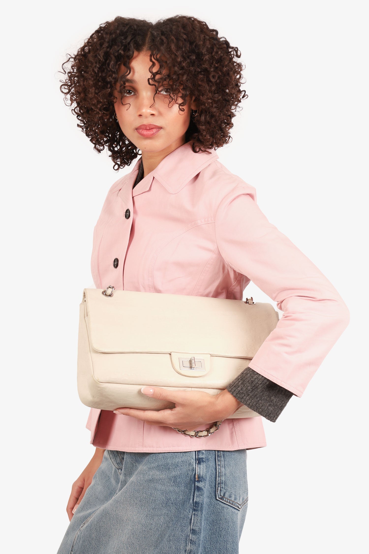 Chanel -09 Blanc Embossed CC Veau Unlimited Reissue 228 Rabat Sac