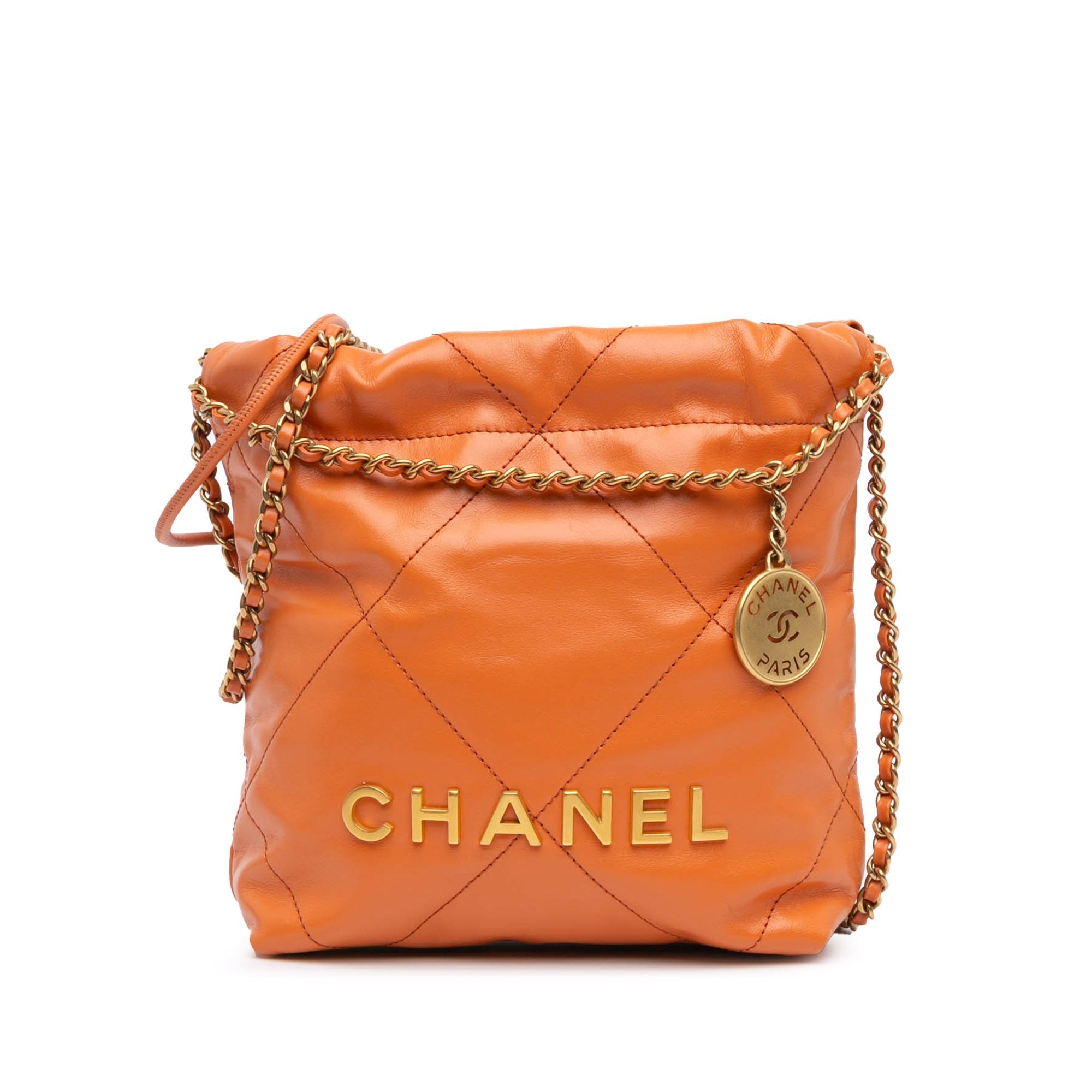 Orange Chanel Mini Shiny Cuir de veau 22 Sac à main Satchel