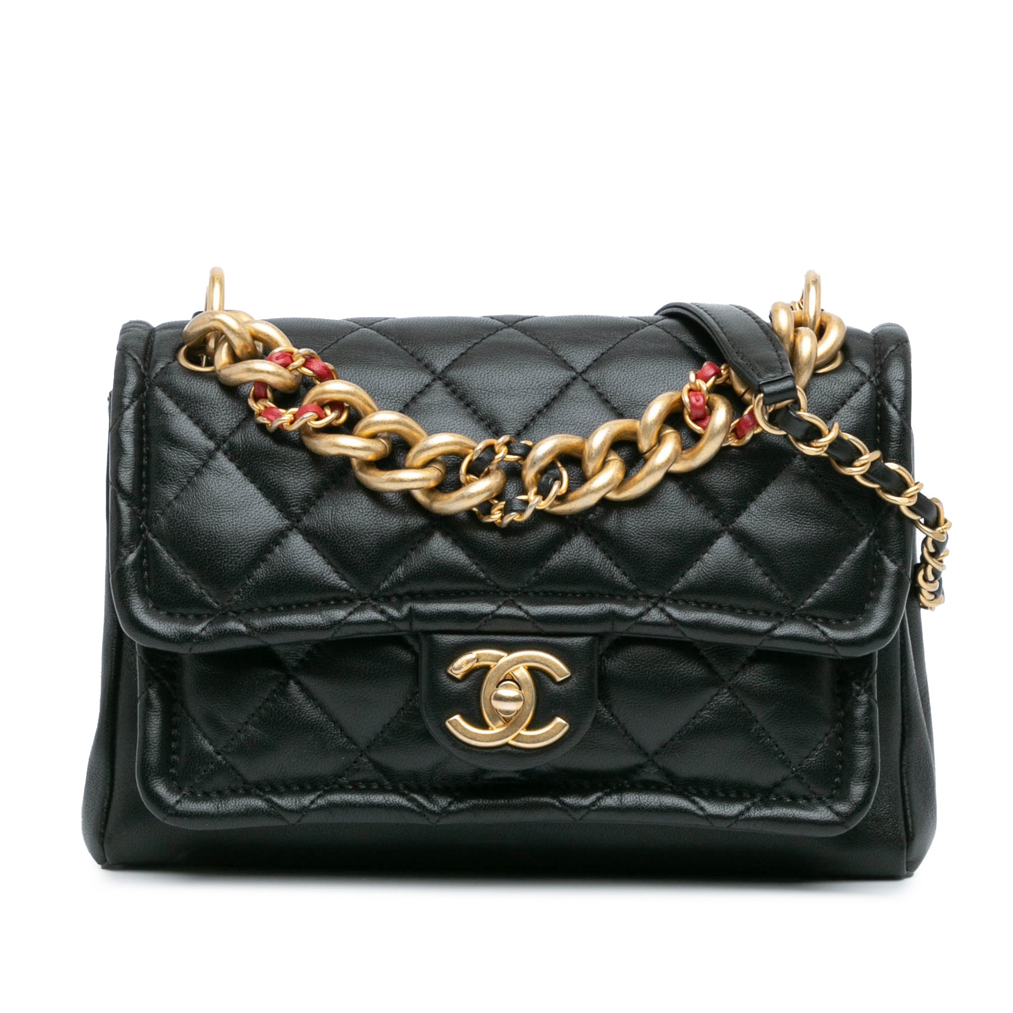 Noir Chanel CC Quilted Lambskin Chaîne Link Flap Satchel