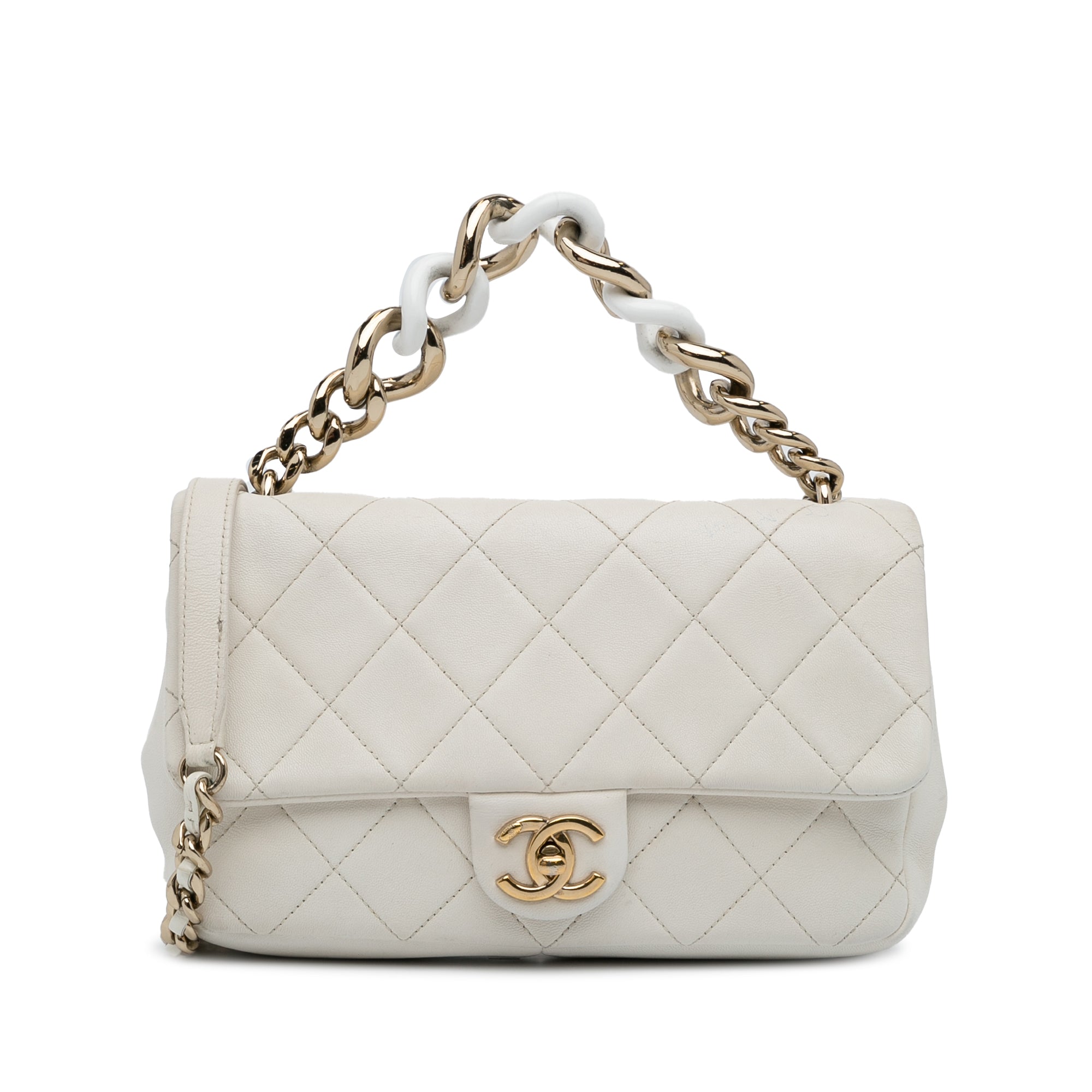 Cartable Chanel petit élégant chaîne simple rabat Blanc