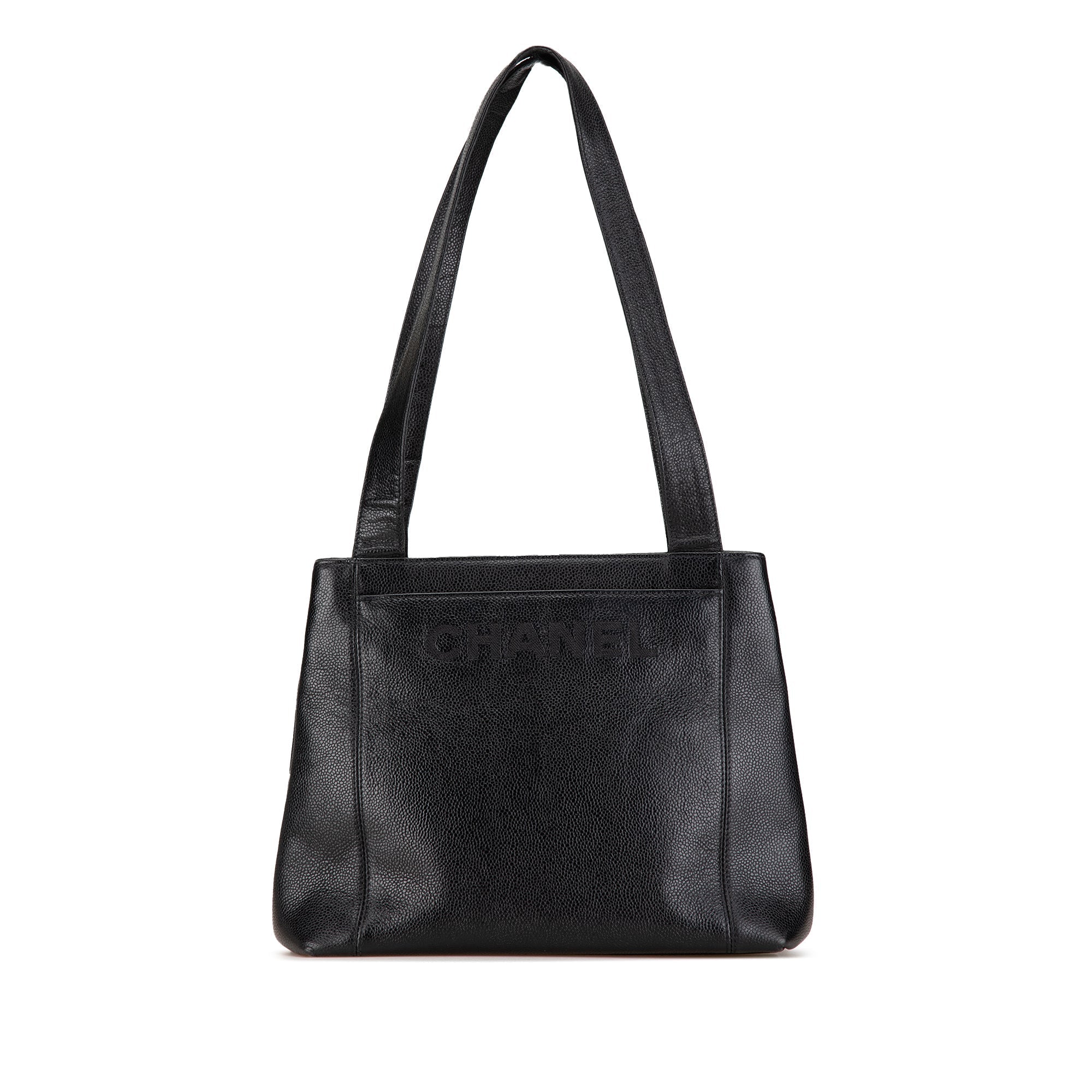 Noir Chanel Embroidered Caviar Logo Sac bandoulière