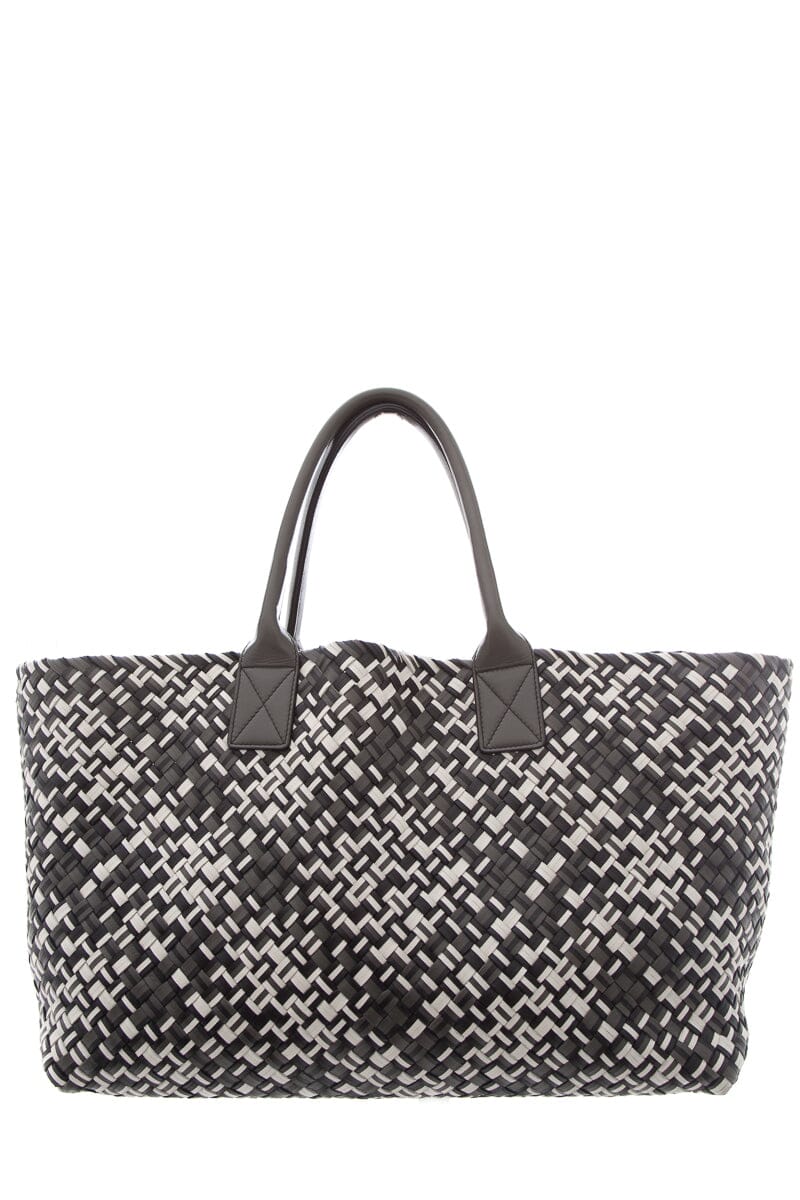 Bottega Veneta Noir Blanc & Gris Intrecciato Moyen Cabat Tote