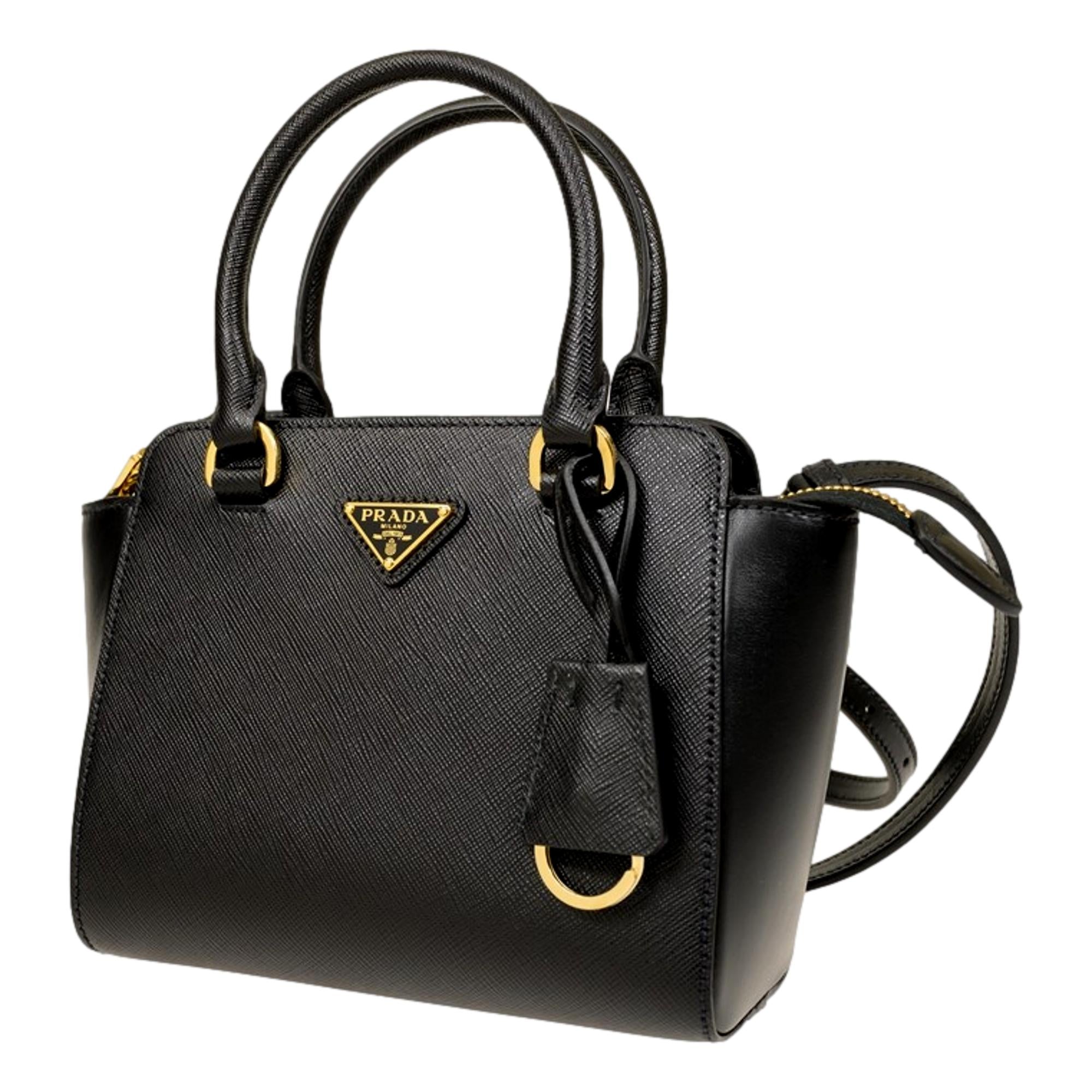 Prada Logo Triangle Cabas Sac bandoulière en cuir Saffiano Lux Noir